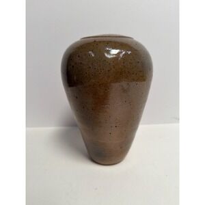 Handmade Wood Fired Stoneware Vase with Ash Glazed Speckled Finish